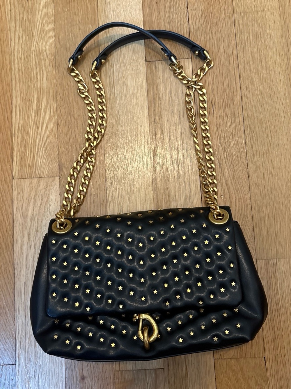 Rebecca Minkoff Black Quilted Star-Studded Shoulder Bag with Gold Hardware